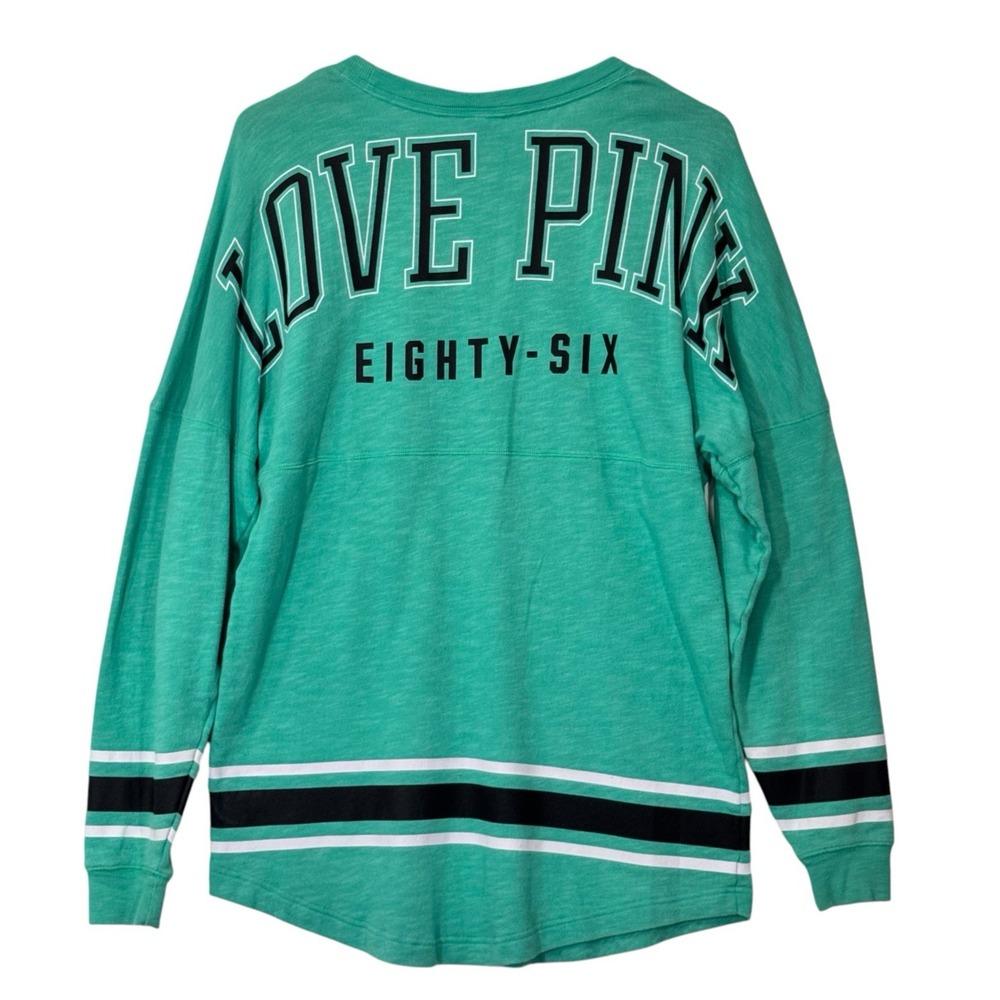 Victorias Secret PINK Spirit Jersey Women M Green Varsity Stripe Logo Y2K Preppy